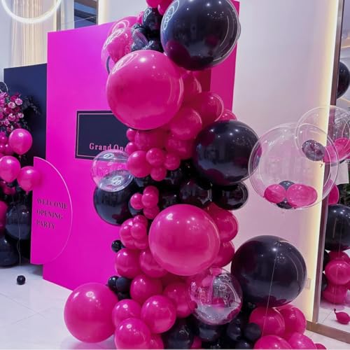 MEBAY Black Red and Gold Balloon Arch Kit, 141Pcs Matte Black Hot Pink Gold Metallic Gold Confetti Balloons for Birthday Wedding Bachelorette Gender Reveal Anniversary - color: 141-black Red