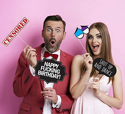 Funny Birthday Photo Booth Props - 47 Pieces - 21st - 30th - 40th - 50th - 60th - 70th - 80th - 90th - Birthday Party Supplies, Decorations and Favors