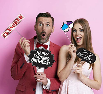 Funny Birthday Photo Booth Props - 47 Pieces - 21st - 30th - 40th - 50th - 60th - 70th - 80th - 90th - Birthday Party Supplies, Decorations and Favors