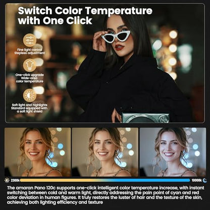 Amaran Pano 120c Kit Led Video Panel Light 120W RGBWW Full Color Lights,CCT 2,300K-10,000K,12 Lighting Efects,App Control,Support USB-C PD,with Softboxes and Carrying Case (Charcoal) - color: Charcoal