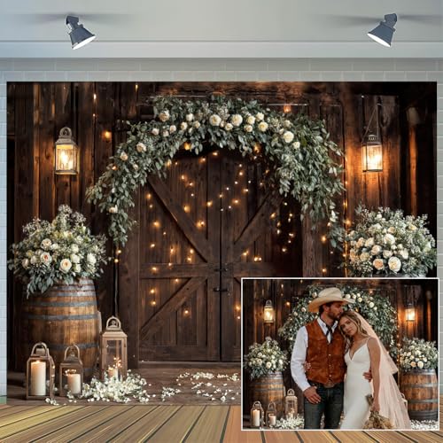 5 x 3 ft Wedding Rustic Barn Door Backdrop Country White Roses Vintage Farmhouse Wooden Photography Backdrop Cabin Wooden Birthday Baby Shower Wedding Bridal Party Photo Booth Studio Prop - color: Multi, size: 5x3ft
