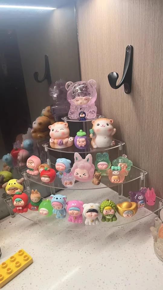 Gonice Small Clear Acrylic Display Riser, 4 Tier Desktop Display Stand for Mini Figurines, Doll, Corner Shelf for Home, Office