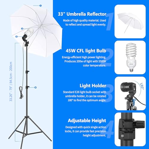 NEEWER Photography Lighting kit with Backdrops, 8.5x10ft Backdrop Stands, UL Certified 5700K 800W Equivalent 24W LED Umbrella Softbox Continuous Lighting, Photo Studio Equipment for Photo Video Shoot - style: NK100