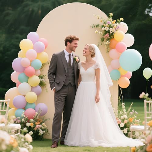 Ledido Wedding Arch Backdrop Cover 6FT 7.2FT Arch Covers 2Set Fitted Stretchy Spandex Round Top Stand Backdrop Cover for Wedding Banquet Ceremony Birthday Party Baby Shower Event Decoration,Beige - color: Beige, size: 6FT,7.2FT