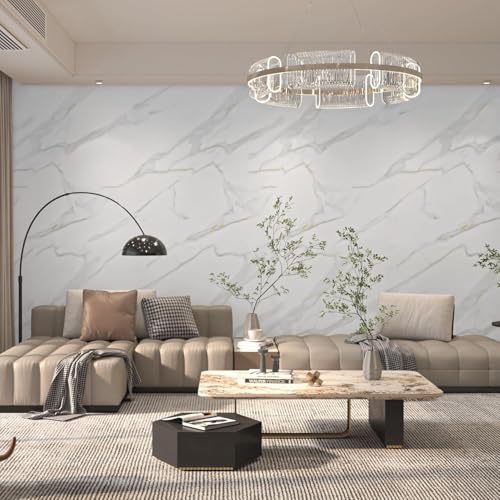 BAYYA Faux Marble Contact Paper Waterproof Countertop Peel and Stick Wallpaper 31.5"x394" White Gold Grey Kitchen Counter Top Wrap Vinyl Countertop Covers Self Adhesive Covering for Desk Table Wall - color: White, size: 31.5" x 394"