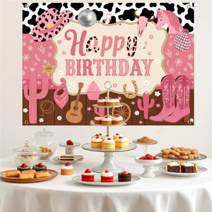 Cowgirl Backdrop Cowgirl Birthday Party Decorations Western Themed Backdrop Pink Wild West Rustic Birthday Baby Shower Photography Background Banner for Girls Women Photo Booth Props 7x5ft Polyester