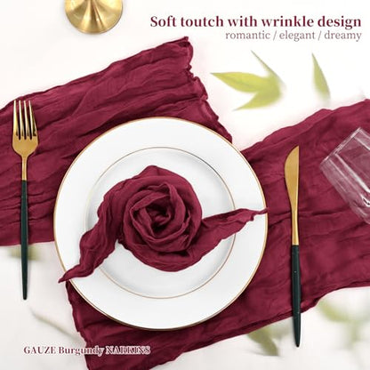42 Pcs Burgundy Gauze Cheesecloth Napkins, 20 x 20 Inch Wrinkled Rustic Boho Dinner Napkins for Wedding,Dinner,Parties - color: Burgundy, size: 20" x 20" (Set of 42)
