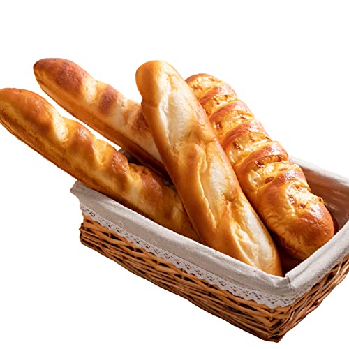 Joeabor 4pcs Artificial Bread Set, Realistic Fake Food for Display, Fake Bread for Decoration, Faux Baguette Food Props - color: Set D