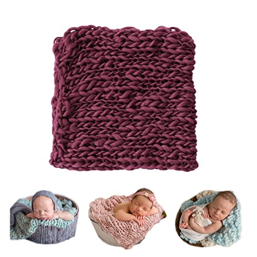 Coberllus Newborn Baby Photography Props Blanket Handmade Knitted Twist Wrap Posing Aid Backdrops for Boy Girls Photography Shoot - color: Red Wine