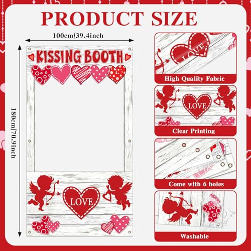 Valentine's Day Party Decorations Kissing Booth Theme Photo Booth Props Cupid Love Heart Banner Valentine Picture Frame for Couple Restaurant Wedding Backdrop Valentines Theme Party Favors Supplies