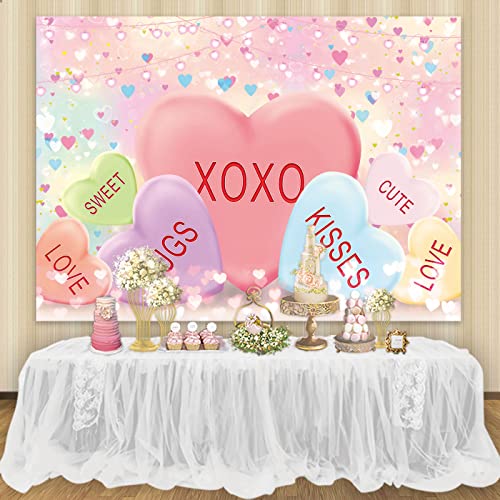 7x5ft Valentine's Day Backdrop Sweethearts Candy Conversation Hearts Photography Background for Baby Shower Kids Family Valentine's Day Party Photo Studio Props