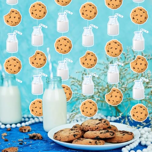 Xinnun Cookie Milk Party Decorations Chocolate Chip Cookie Milk Garlands Banners Cutouts Ribbon Streamers for Scout Street Theme Birthday Baby Shower Party Decorations Supplies - style: Cookie Milk
