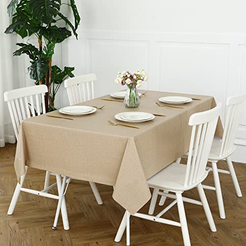 Romanstile 100% Waterproof PVC Tablecloth, Square Oil Spill Proof Stain Resistant Vinyl Table Cloth, Wipe Clean Plastic Table Covers for Kitchen/Dining/Parties - 54 x 54 Inch, Khaki - color: Khaki, size: 54" x 54" (Square)