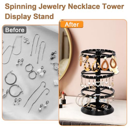 3 Tier Rotating Jewelry Display Stand, Necklace Holder, Jewelry Tree Stand, Plastic Spinning Display Rack for Vendors Events Necklace Keychain Earring Ring Holder Retail Organizer Supplies