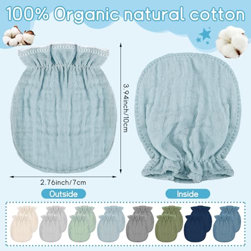 Newborn Baby Muslin Mittens 0-6 Months No Scratch Elastic Wrist Soft Breathable Gloves Bulk Cotton for Infant - color: Light Color