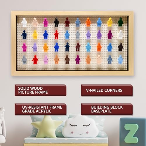 Figurine Display Case 10x20.125 Natural Shadow Box for Miniature Figures 10x20.125 Natural Wood Shadow Box with White Base to Display Up to 56 Block Figures - color: Natural With White Backing, size: 10x20.125