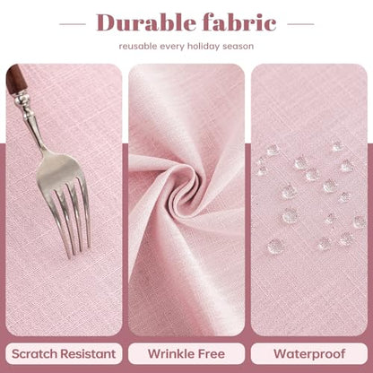 JIALE Valentines Textured Tablecloth, Heavy Duty Linen Style Farmhouse Table Cloth Round Tables, Wrinkle-Free Washable Waterproof Table Cover for Kitchen, Dining, Parties, 55"x55", Pink - color: Pink, size: 55" (Round)
