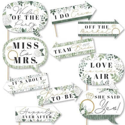 Big Dot of Happiness Funny Boho Botanical Bride - Greenery Bridal Shower and Wedding Party Photo Booth Props Kit - 10 Piece - color: Boho Botanical