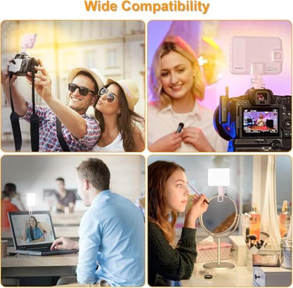 Hagibis LED Camera Light Video Lights Portable Photography Lighting 60 LED 2200mAh Rechargeable Selfie Light 7 Modes, 10-Level Brightness, Portable Clip on Light for Phone/Tablet/Laptop, Pink - color: Pink