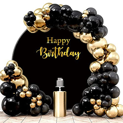 6ft Happy Birthday Round Backdrop Cover Polyester Black Background for Photography Circle Backdrop Cover Baby Shower Birthday Party Decoration Banner Photo Booth Props - size: 6x6ft-diameter