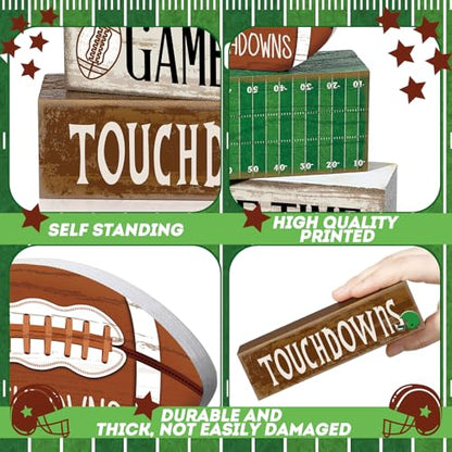 Yuntau 4 Pcs Football Table Decorations Spring Football Tiered Tray Decor Spring Wooden Sign Soccer Centerpiece Decorative Faux Book Stack Block for Coffee Table Fireplace Mantel Floating Shelf - style: Football
