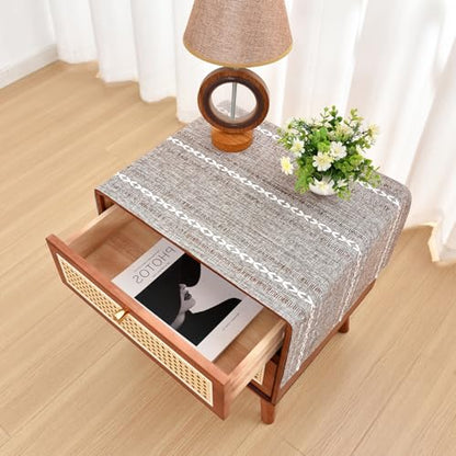 NEWISHER Rustic Farmhouse Embroidered Small Rectangle Tablecloth, Jacquard Striped Table Cloth Washable Fabric Dining Table Cover for Nightstand, Bedside Table, End Table (15x35 Inch), Coffee - color: Coffee, size: 35" x 15" (Rectangular)