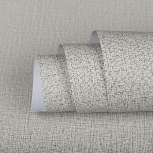 TANONE Contact Paper Peel and Stick (15.7 in X 197 in), Grasscloth Wallpaper Self Adhesive Removable Wallpaper, Fabric Linen Thickened Wall Paper Decorative for Wall Cabinets Drawers Kitchen - color: Light Gray, size: 15.7" x 197"