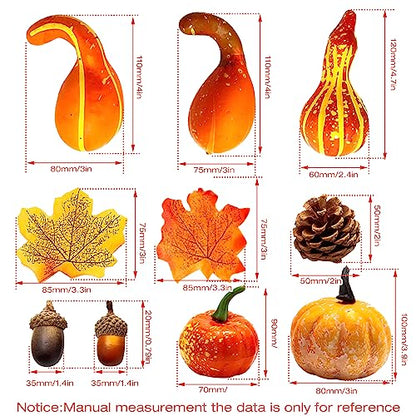 166Pcs Fall Thanksgiving Simulated Pumpkin, Maple Leaf, Pine nut, Autumn Decoration, Halloween Decoration, Pumpkin Model, Vegetable Cabinet Display, Photography, Early Education Props