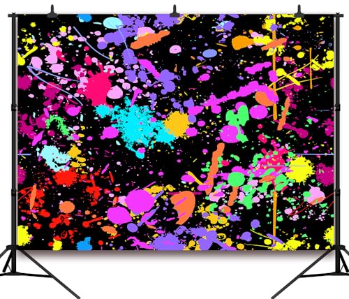 10x6.5Ft Neno Glow in The Dark Birthday Backdrops Colorful Graffiti Splash Paint Party Background Slime Happy Birthday Black Light Sleppover Party Decorations Birthday Banner, CEM123-10x6.5 - size: 10x6.5Ft