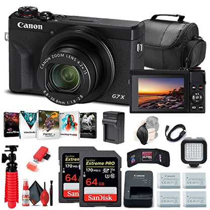 Canon PowerShot G7 X Mark III Digital Camera (Black) (3637C001) + 2 x 64GB Memory Card + 3 x NB13L Battery + Corel Photo Software + Charger + Card Reader + LED Light + More (Renewed)