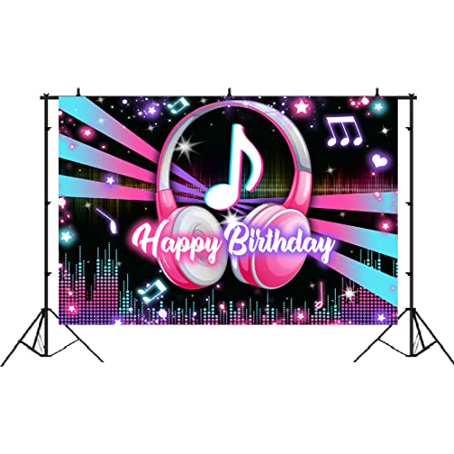 Lofaris Popular Musical Theme Birthday Party Backdrop Music Happy Birthday Background Kids Adults Large Birthday Musical DJ Short Video Party Cake Table Decorations 5x3ft - size: 5x3ft