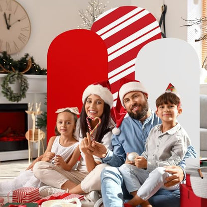 Tingjoo Set of 3 Christmas Party Arch Backdrop Cover Christmas Photo Background Checkered Red Stripe Background Spandex Arch Stand Cover for Xmas Party Birthday Decoration
