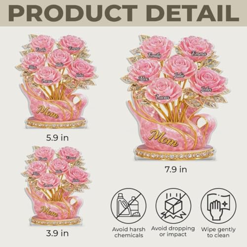 LOVELYPOD Personalized Rose Flower Mama 2D Acrylic Plaque, Custom Name Mommy And Kids Plaque, Mother's Day Mom Gift Grandma Gifts, Mama Gift from Son Daughter, Custom Family Keepsake Gifts - color: Design #8