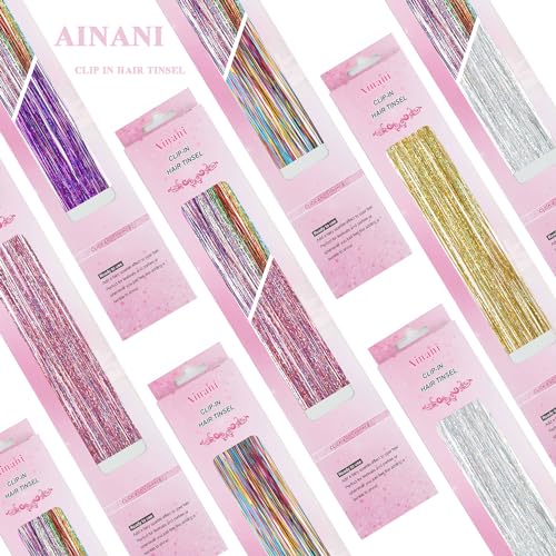 Hair Tinsel Clip in 12 Pcs Glitter Tinsel Hair Extensions Red 20 Inch Fairy Hair Clip in Hair Tinsel Heat Resistant Sparkly Hair Accessories for Girls Women Kids (Red) - color: Red
