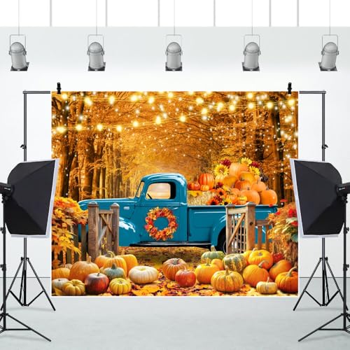 Fall Thanksgiving Backdrop Banner Decorations 10x8ft Autumn Forest Backdrop Pumpkin Harvest Truck Hay Sunflower Photography Background Kids Adults Family Friendsgiving Party Portrait Photo Props