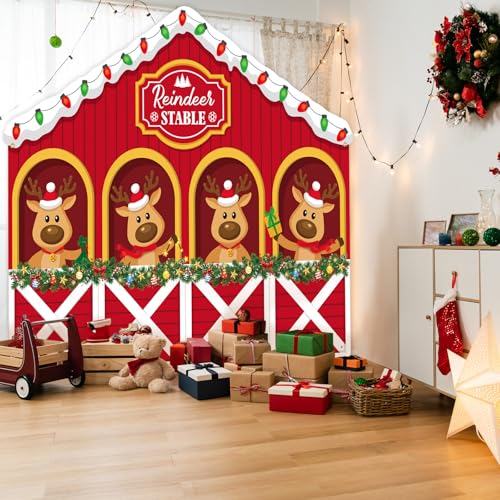 Panelee 8 x 6.5ft Christmas Reindeer Backdrop Decoration Reindeer Stable Backdrop Banner Xmas Elk Photo Background for Home Winter Holiday Party Decor Indoor Outdoor Photo Props Supply - style: Modern