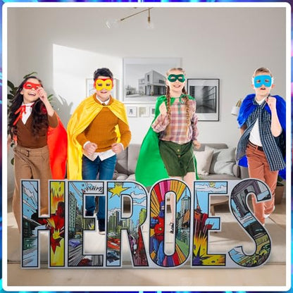 Bucherry 7.7ft Heroes Comic Letter Cardboard Cutout Stand up Life Size Hero Themed Party Decoration Backdrop Photo Props Stand up for Theme Activities Supply - size: 7.7ft, style: Heroes Comic Letter
