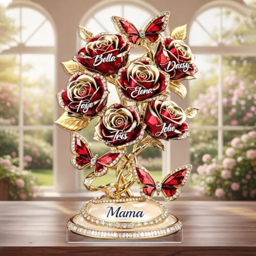LOVELYPOD Personalized Mom 2D Acrylic Plaque, Custom Shape Rose Tree Holds A Piece Of Your Heart, Mom Birthday Gifts, Mothers Day Gift for Mama, Grandma, Mama Gifts from Kids, Gift for Family - color: Design #1