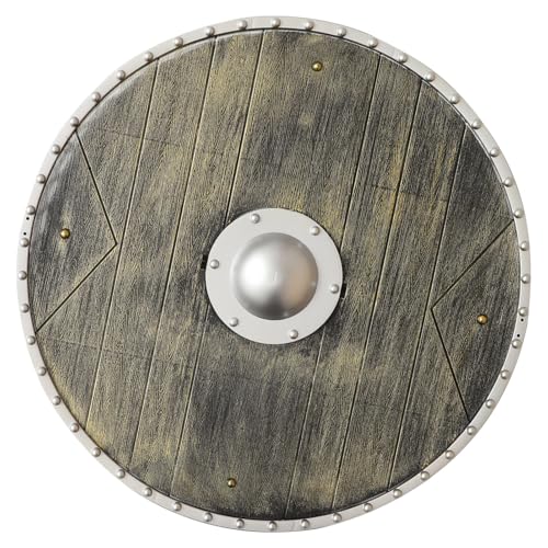 iEFiEL Medieval Vikings Era Shield Wood-Look Warrior Role Play Halloween Fantasy Photography Props - color: Coppery