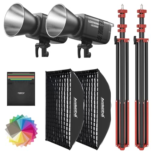 GODOX Light Kit, LE200Bi Continuous Output Lighting, Godox Lighting Kit with Quick Release Softbox, 280cm/ 9.18 FT Stand, 2800K-6500K, CRI 98+, Bluetooth/DMX Control for Studio, Filmmaking - size: Black-2Pcs Kit