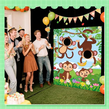 Capoda Large Monkeys Photo Props Backdrop Decorations Jungle Safari Monkey Selfie Frame Cardboard Decor Animal Print Photography Background for Birthday Baby Shower Party Supplies - style: Monkey