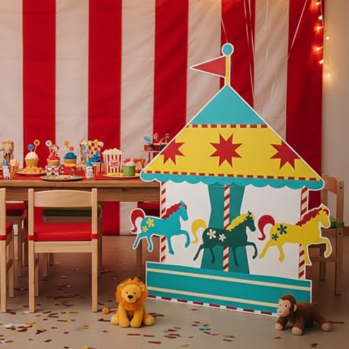 Colingmill Carnival Circus Party Decoration 3ft Circus Theme Birthday Party Supplies Carousel Cardboard Cutout Standup Photo Booth Backdrop Props Life Size for Birthday Carnival Game Weddings Events - style: Carousel