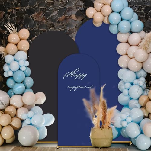 Arch Backdrop Cover Set of 2(6ft/7.2ft) Double Color Wedding Arch Cover Spandex Fitted Arch Covers,Round Top Arch Backdrop Cover for Baby Party Birthday Banquet Shower (Black+Blue) - color: Black+Blue
