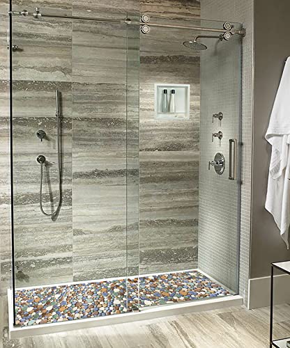 Parrotile Matte Pebble Tiles for Shower Floor Mosaic Tile for Bathroom Wall Backsplash Floor Non Slip [5 Sheets]