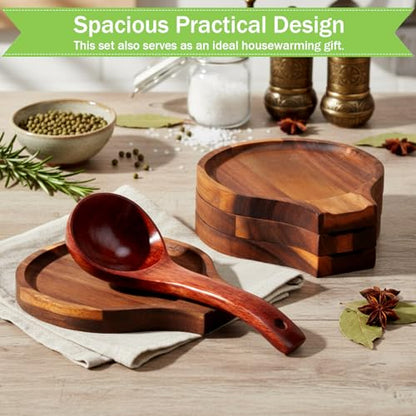 Honeydak 4 Pcs Acacia Wood Spoon Rest for Stovetop Handmade Smooth Wooden Kitchen Spoon Holder for Ladles Tong Cooking Accessories Housewarming Gifts(Retro Style) - style: Retro Style