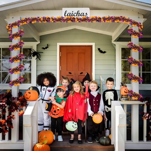 Halloween Garland Decorations,50Ft Glitter Tinsel Pumpkin Bats Spider Garland Decor for Tree Car Golf Cart Parade Float Indoor Outdoor Holiday Home Burnt Orange Black Purple (Purple) - color: Purple