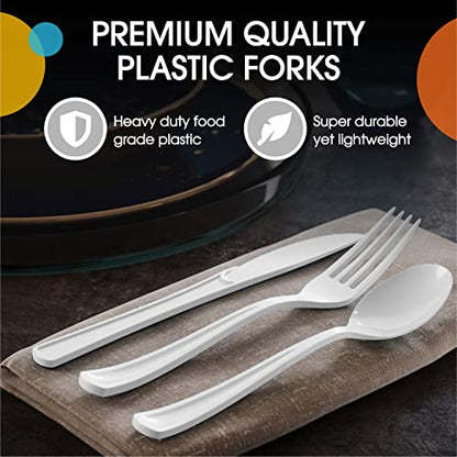 Party Solids White Plastic Forks 200 Pieces White Forks Disposable Utensils Heavy Duty Plastic Cutlery Set Disposable Cutlery Sets Flatware Sets Silverware Set Party Supplies & Party Tableware - color: White