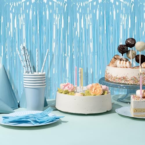 5 Pack Blue Foil Curtain Backdrop 3.2ft x 8.2ft Tinsel Foil Fringe Curtains Macaron Photo Booth Streamer Backdrop for Party Decorations Birthday Baby Shower Bachelorette Holiday Decor (Pastel Blue) - color: Pastel Blue