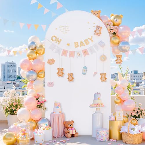 White Beige Arch Cover 6ft Spandex Wedding Arch Backdrop Cover for Baby in Bloom Birthday Party Bridal Shower Balloon Arch Stand Cover Party Photo Arch Covers Stretchy Backdrop Background - color: White Beige, size: 6FT
