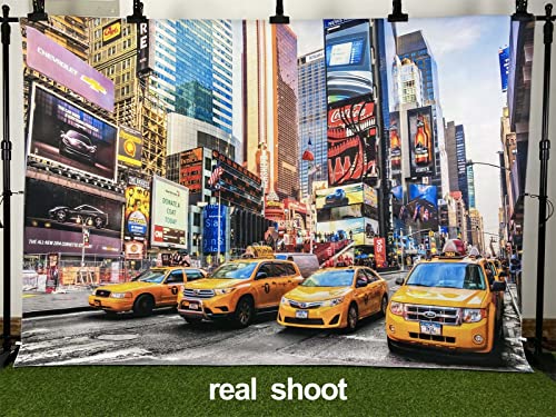 Fabric 9x6ft New York City Backdrop NYC Times Square Broadway Street Neon Taxi Landmark Background for Wedding Banquet NYC Themed Birthday Party Banner Kids Adults Portrait Photo Props - size: 9x6ft